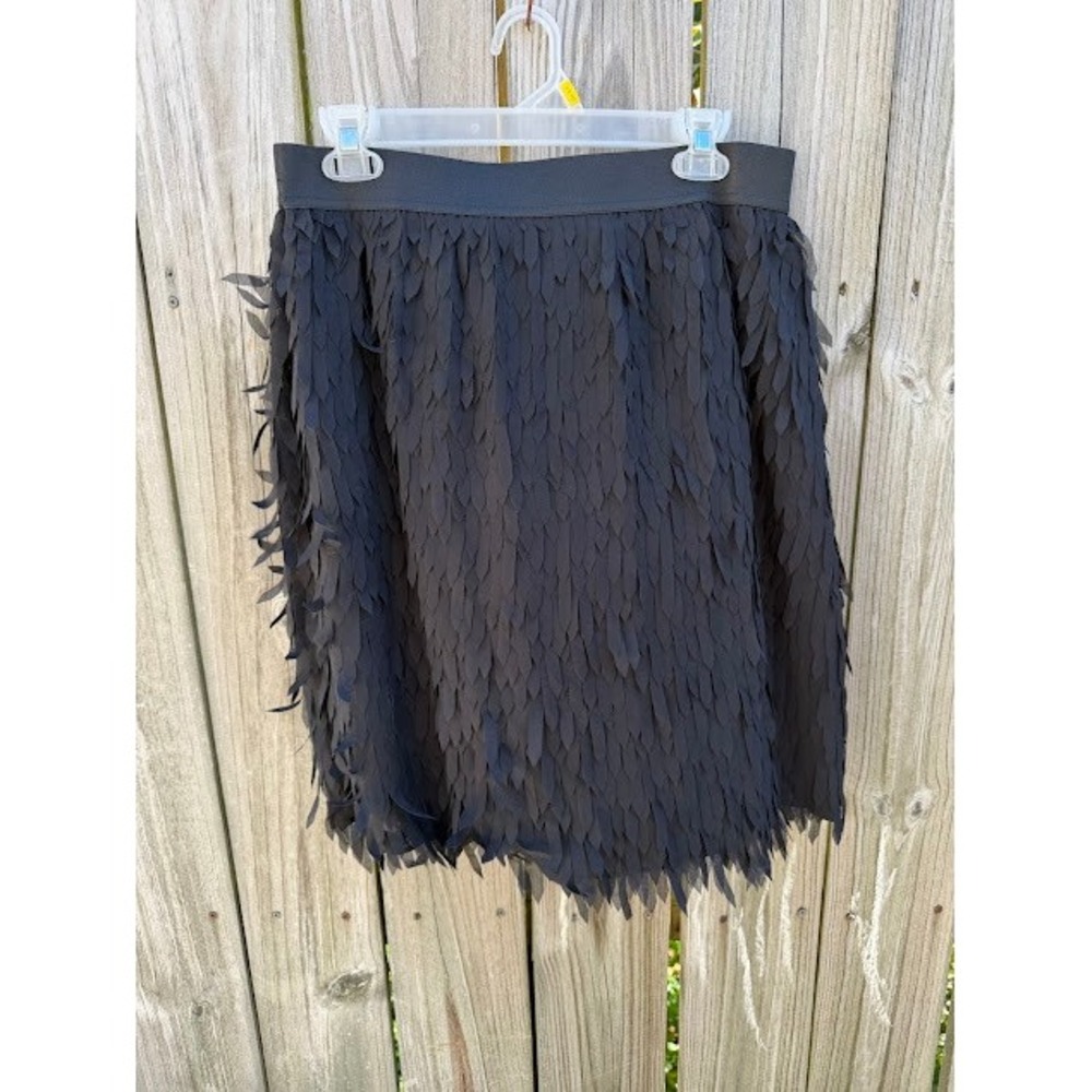 Whimsigoth Party Worthington Petite Skirt PXL Black Feather Style Tiered Texture